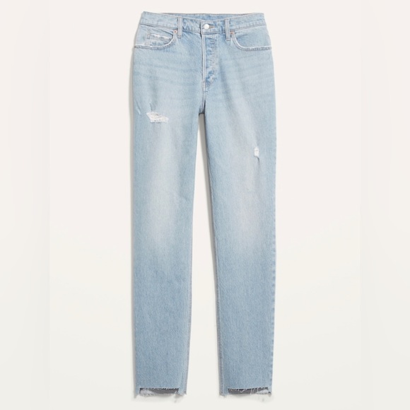 High Waisted Button Fly Slouchy Straight Ripped Cut Off Jeans Size 12, Regular - Picture 3 of 9